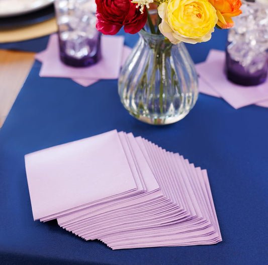 AMERICAN HOMESTEAD Cocktail Napkins - Premium 4.75"x4.75" Disposable Linen-Like Beverage Napkins - Bulk Square Party Bar Serviettes for Weddings, Parties, Events, and Daily Use - (Lilac -100 Count)