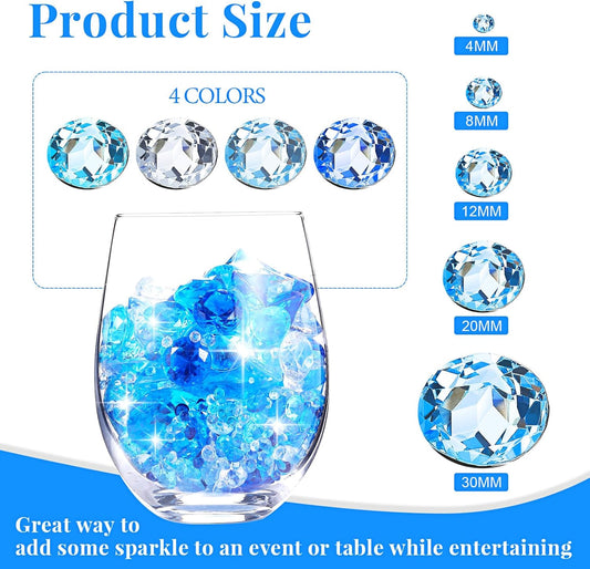 Hicarer 800-Piece Diamond Decorations - Acrylic Diamond Table Scatter Crystals for Vase Fillers, Party Table (Gradient Blue, 30mm, 20mm, 12mm, 8mm, 4mm)