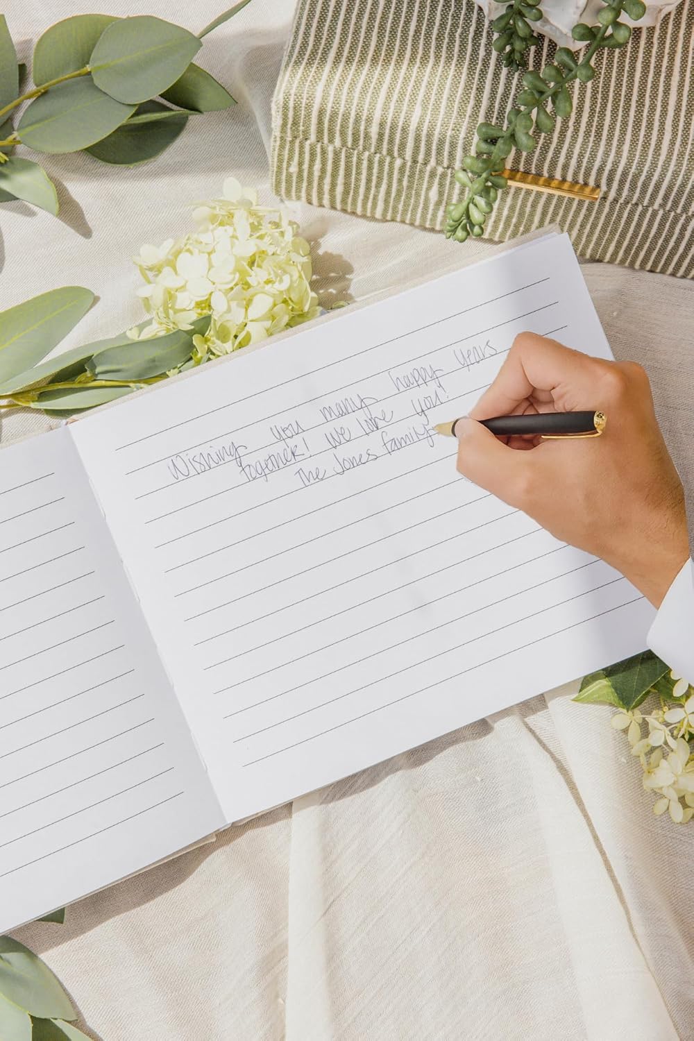 Elegant Wedding Guest Book-Wedding Memory Book w/Keepsake Pocket+Bow Closure, 9x7in Linen Cover, 150 Lined Pages - Party Essentials for Weddings, Bridal/Baby Shower, Funeral and Other Special Events
