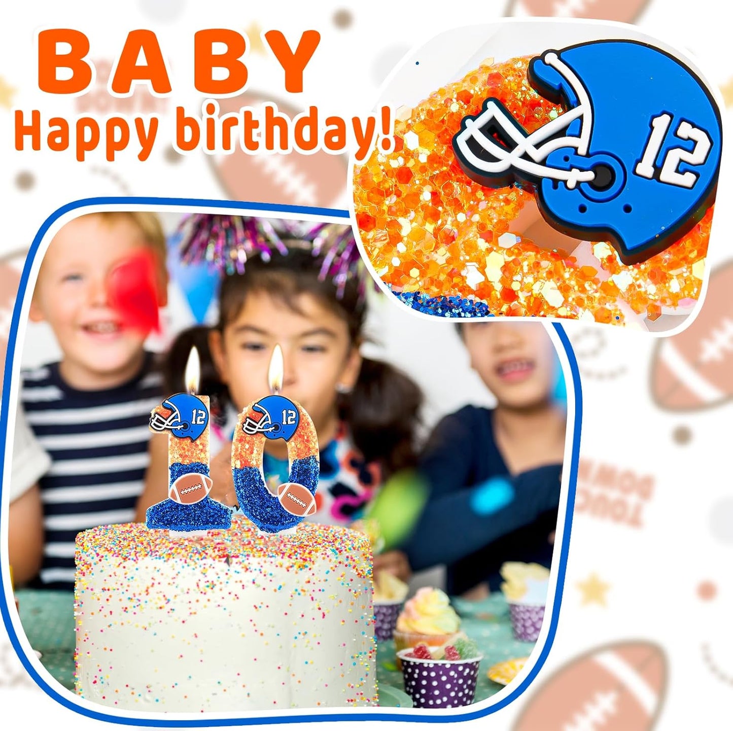 Football Birthday Candles Numeral 8 Candles Cake Topper Decorations Football Birthday Cake Decorations for Boys Girls Kids Party Supplies