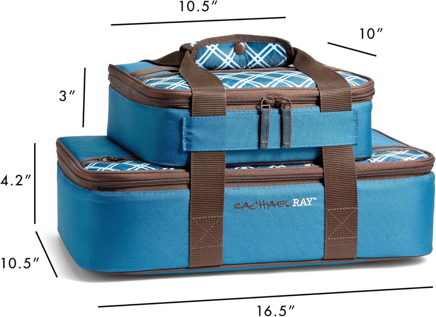 Rachael Ray Lugger Duo, Insulated Casserole Carrier for Hot or Cold Food, Thermal Lasanga Lugger Tote for Pockluck, Parties, Picnic, and Cookouts, Fits 9" x 13" Baking Dish, Blue Plaid