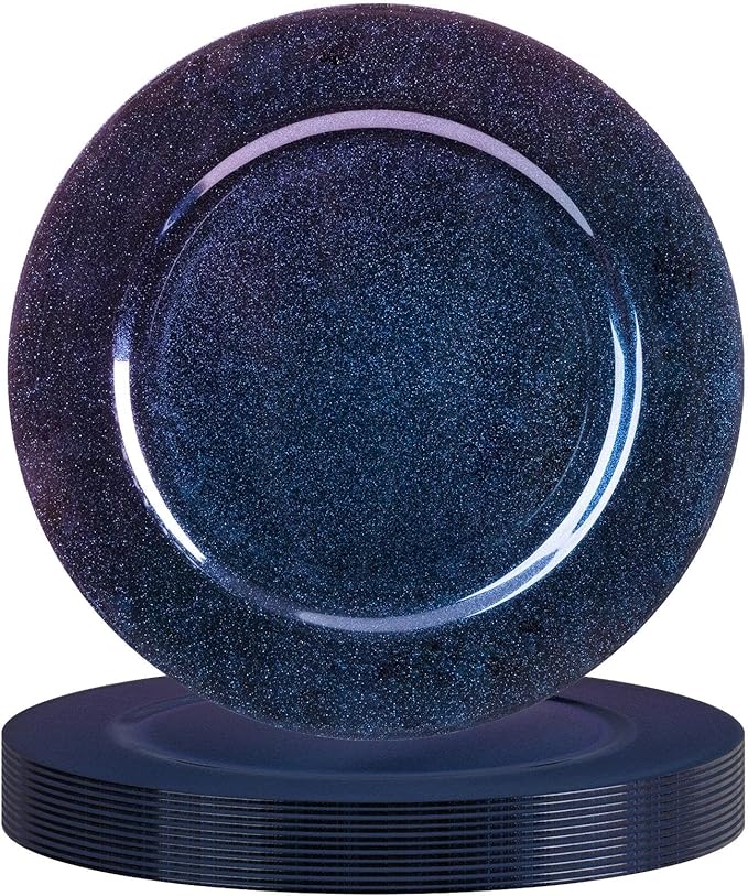 MAONAME Laser Blue Charger Plates Set of 12, 13" Round Plate Charger for Dinner Plates, Glitter Plastic Plate Chargers, Table Chargers for Wedding Decor, Party