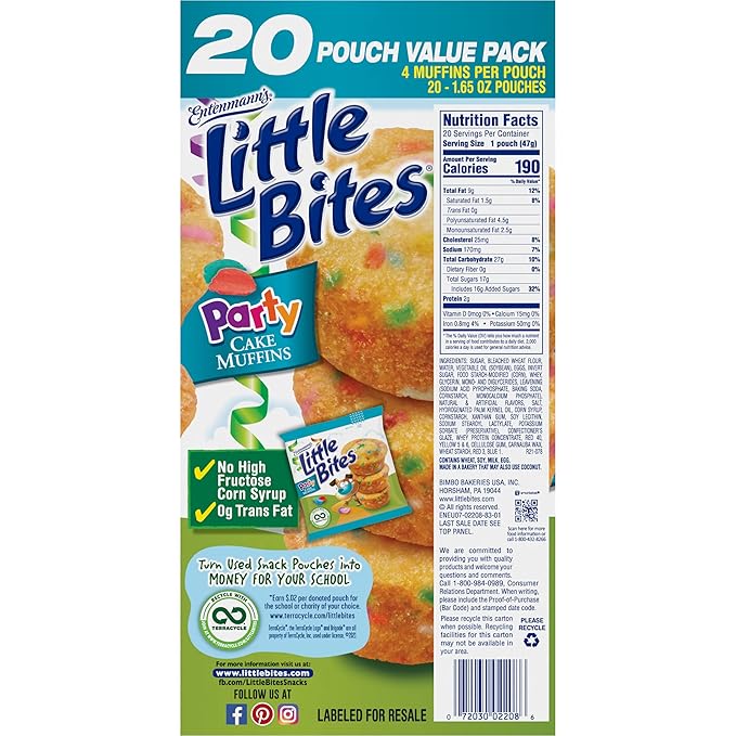 (Club Pack) Little Bites Party Cake Muffins, 40 individual packs, (1.65 oz each), Mini Muffins, 66 oz Box