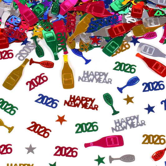 Happy New Year 2026 Confetti, Multicolor Star Wine Bottle Sprinkles Table Scatter Confetti for New Years Eve Decorations