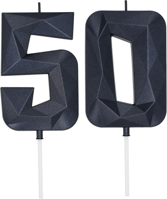 DERVENTA Large Birthday Candle Number 3D Black 3.7 inch Party Celebration Anniversary Decoration Cake Topper 1 Piece (Number 50 Black)