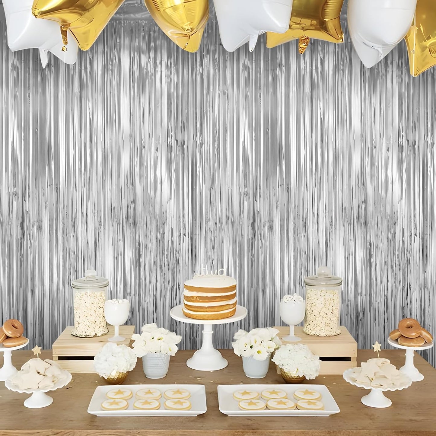 LOLStar 10 Pack Silver Party Decorations 3.3x6.6 ft Silver Foil Fringe Curtains Tinsel Backdrop Photo Booth Prop Streamer for Engagement Wedding, Birthday, Bridal Shower Disco Bachelorette Party Decor