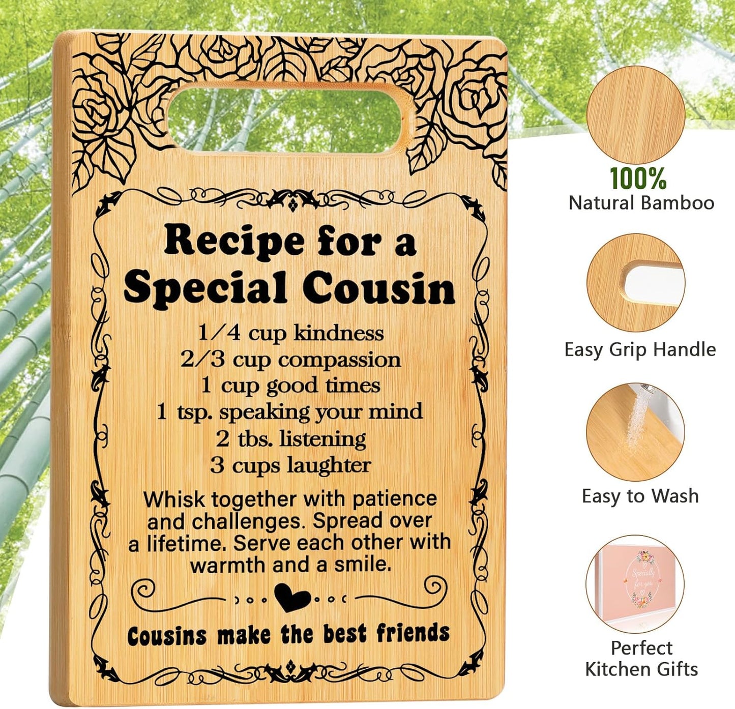 Cousin Gifts for Women Christmas, Birthday Gift for Cousin Women Cutting Board Set, Thank You Gifts Christmas Gifts Wedding Gifts for Cousin from Sister Brother