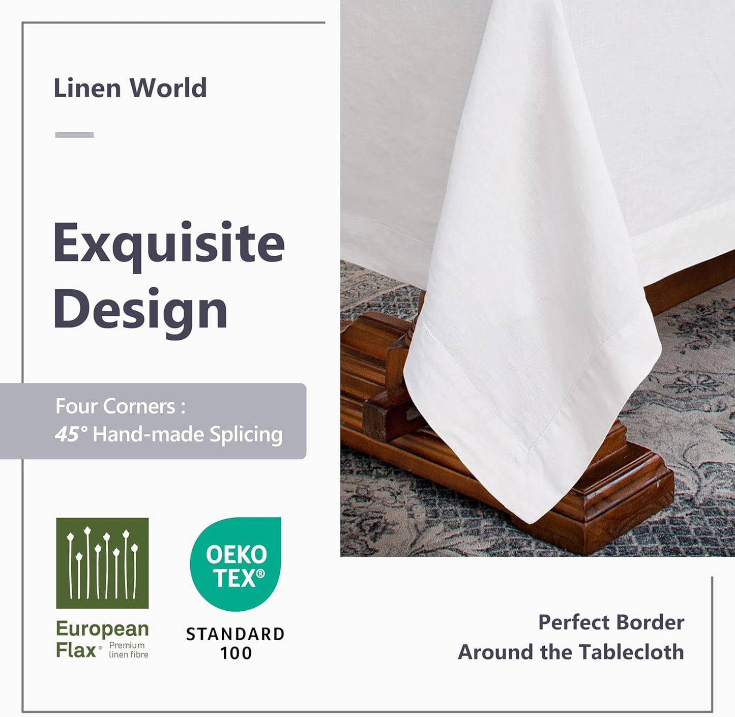 Linen World Linen Tablecloth,100% French Linen White Tablecloth 90" x 60" Inch,Washable Rectangular Tablecloth for Dining,Outdoor,Weddings and Restaurants,Decorative Thanksgiving Christmas