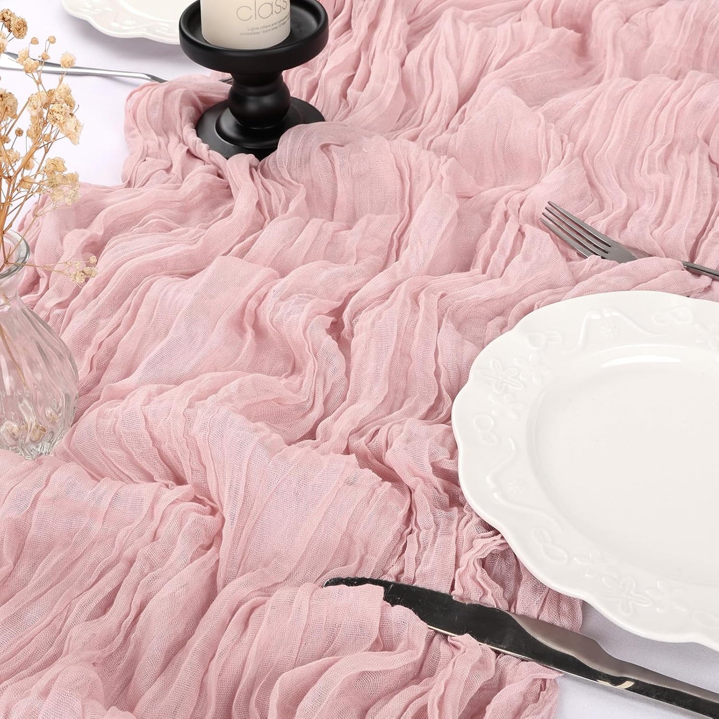 12 Pack 10FT Dusty Pink Cheesecloth Table Runner 35x120 Inch Gauze Rustic Boho Table Runner Cheese Cloth for Wedding Decor Birthday Party Bridal Baby Shower Table Centerpiece Decoration