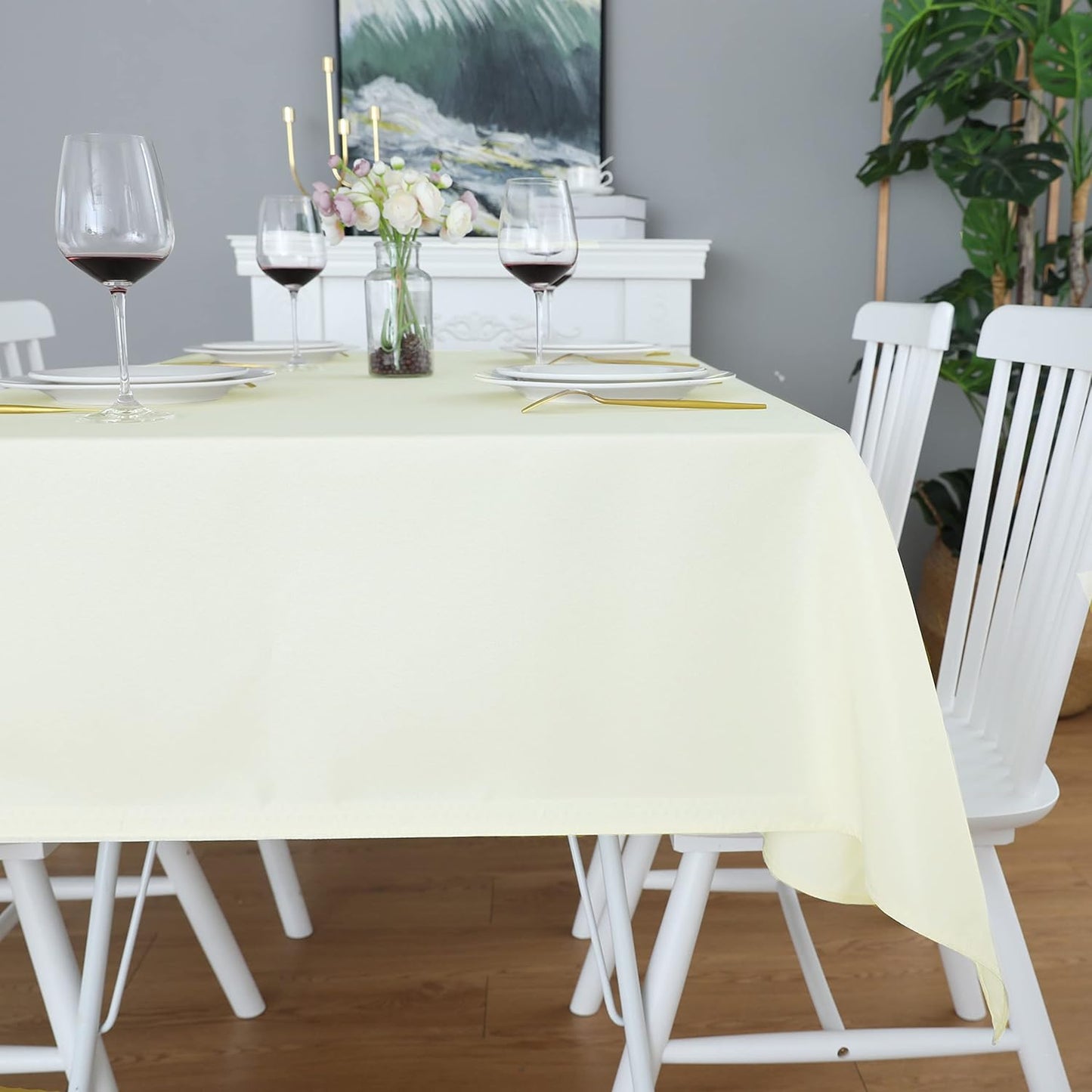 FOLINS&HOME Cream Rectangle Tablecloth 60 x 120 Wrinkle Free Waterproof Polyester Table Cloths, Spillproof Heavy Duty and Washable Table Cover for Party, Banquet, Indoor & Outdoor-Oblong/Rectangular