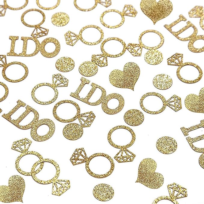 Gold Wedding Table Confetti, Bridal Shower Decorations Bride to Be Confetti Glittering Diamond Ring I Do Engagement Party Table Scatter, 100pcs