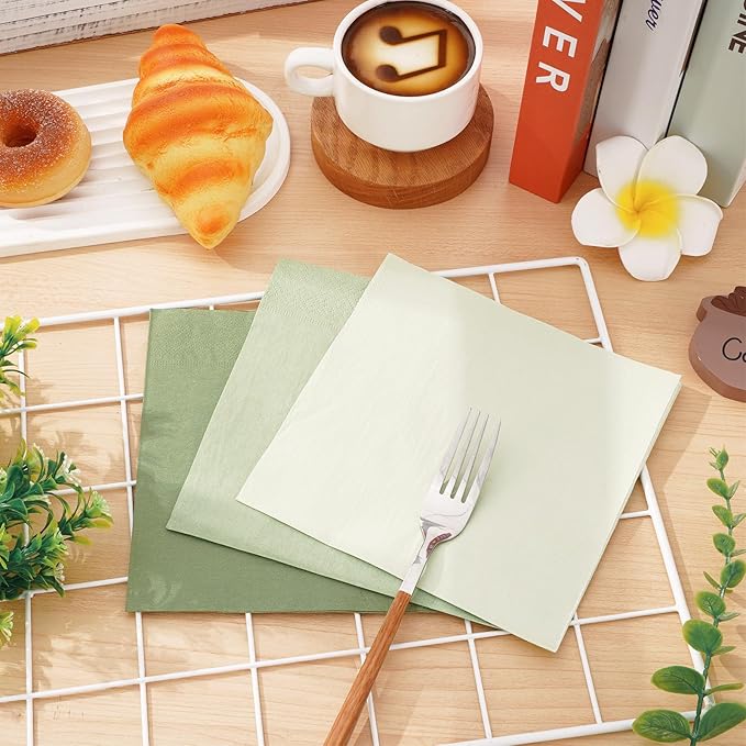 Whaline 150 Pack Sage Green Paper Napkin 3 Sage Green Colors Disposable Luncheon Napkins Dinner Napkins for Wedding Party Celebration Gathering Supplies Table Decorations