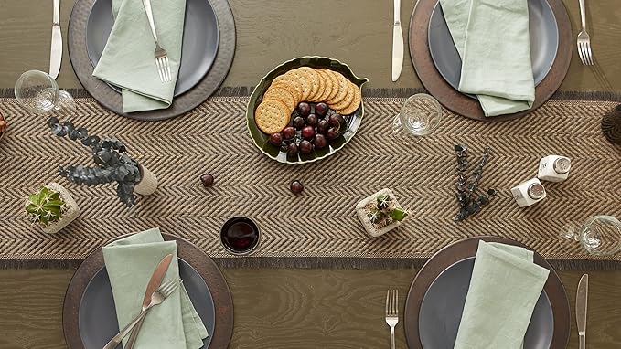 DII Jute Burlap Collection Kitchen Tabletop, Table Runner, 14x72, Chevron Gray