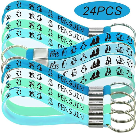24 Pcs Cute Penguin Rubber Keychains Winter Silicone Wristbands Christmas Xmas Winter Wonderland Holiday Birthday Party Favors Decorations Supplies Gfits Prize Keyrings