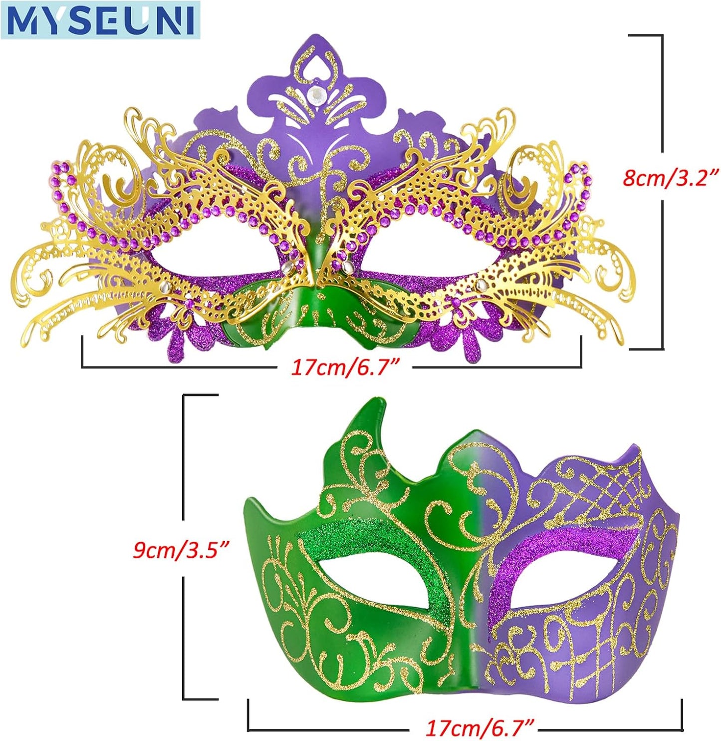 2025 Masquerade Masks for Couples, Shiny Rhinestone Metal Filigree Venetian Mask & Mens Venetian Mask for Mardi Gras
