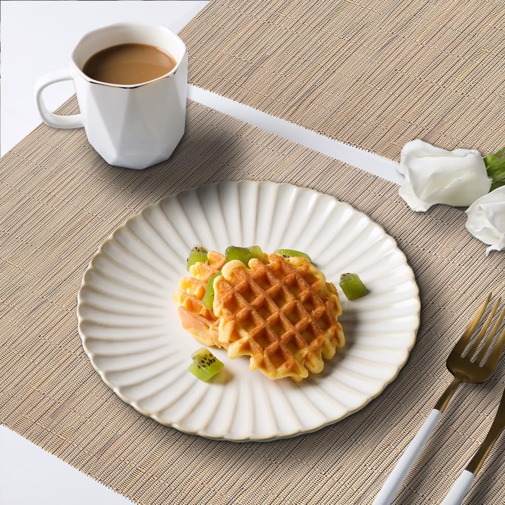 homEdge PVC Placemat, 4 PCS of Non-Slip Heat Resistant Place Mats, Washable Vinyl Placemats, Set of 4-Tan