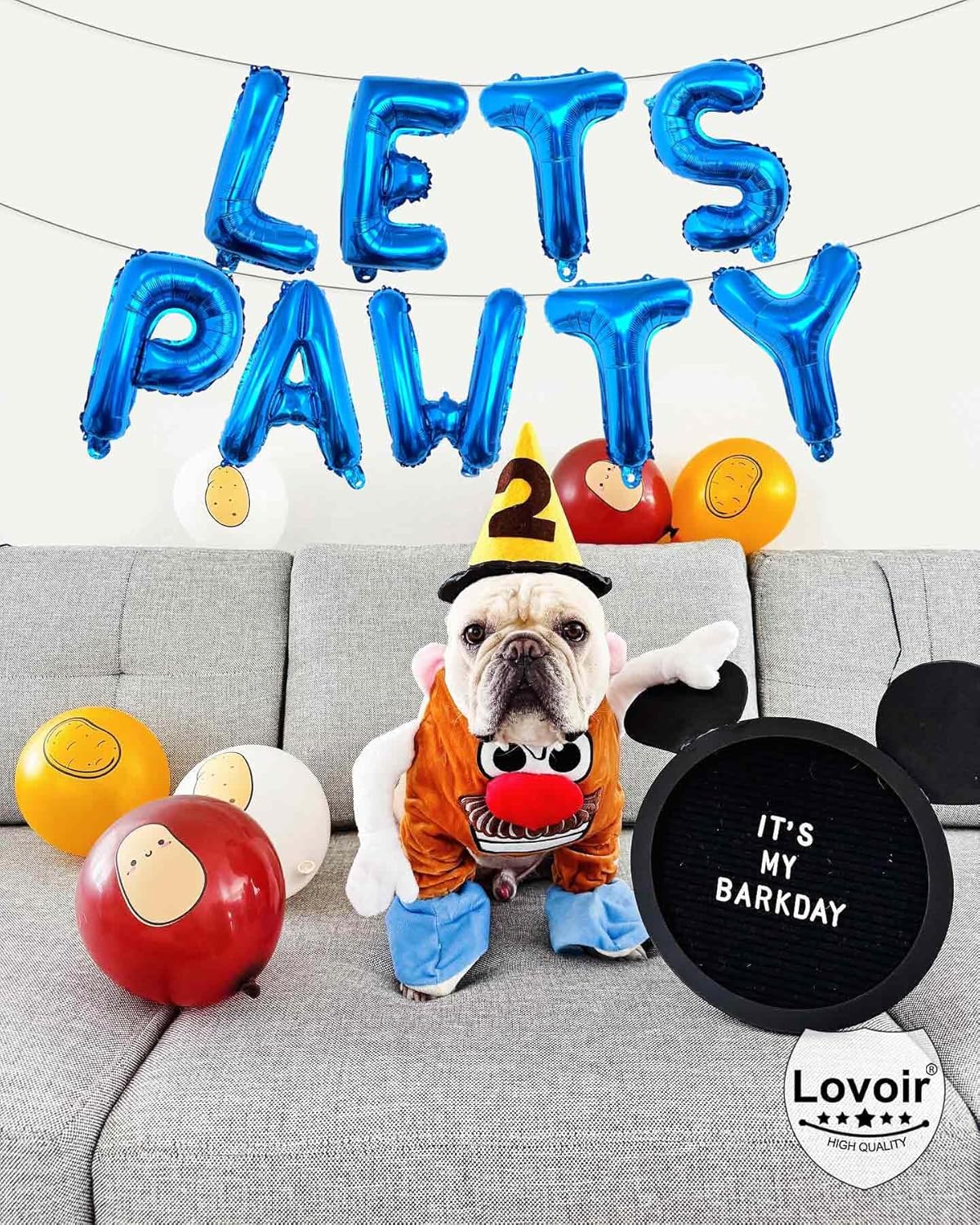 9 Pcs Lets Pawty Balloons Banner 16 Inch, Dog Cat Pet Birthday Letters Sign Lets Pawty Balloons Happy Birthday Banner for Pet Dog Cat Party Supplies Decorations (Blue)