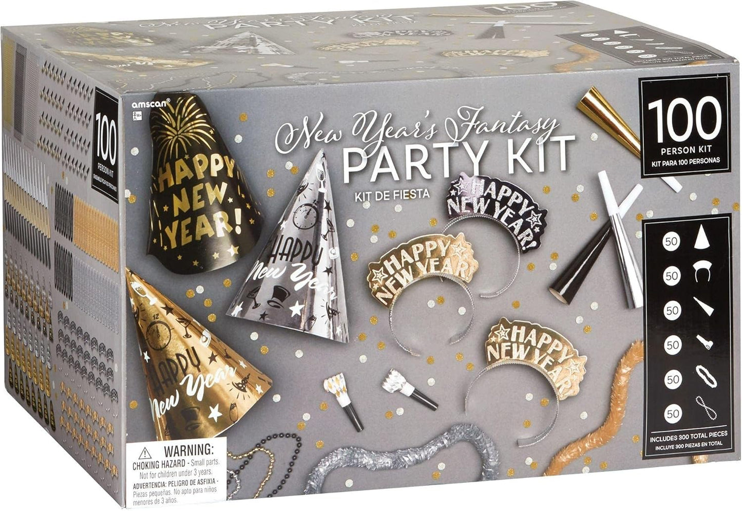 amscan Fantasy 2025 New Year's Eve Decorations Party Supplies for 100, Includes Top Hats, Tiaras and Bead Necklaces