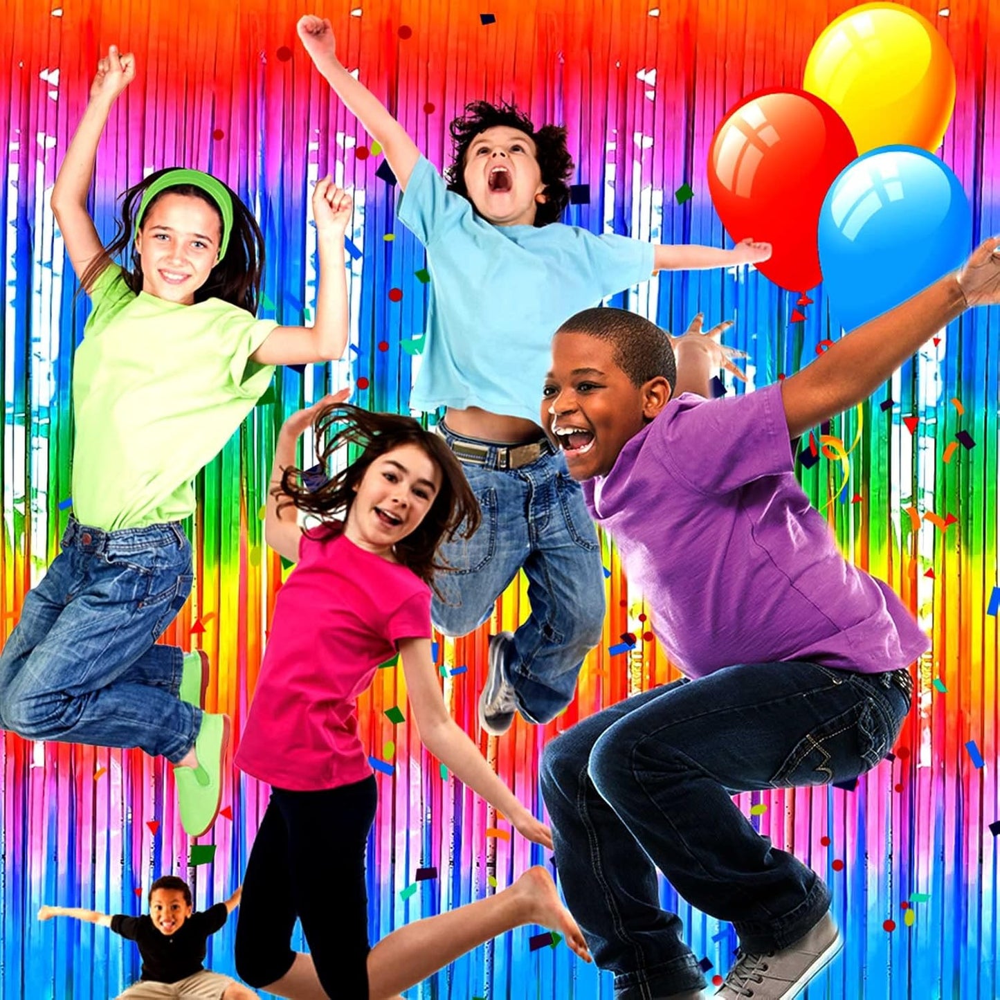 4 Pack Macaron Dark Rainbow Foil Fringe Curtain Backdrop, 3.28Ft x 6.56Ft Streamers Curtains for Party, Photo Booth Props, Birthday, 2022 Graduation Decoration Supplies (dark 2)