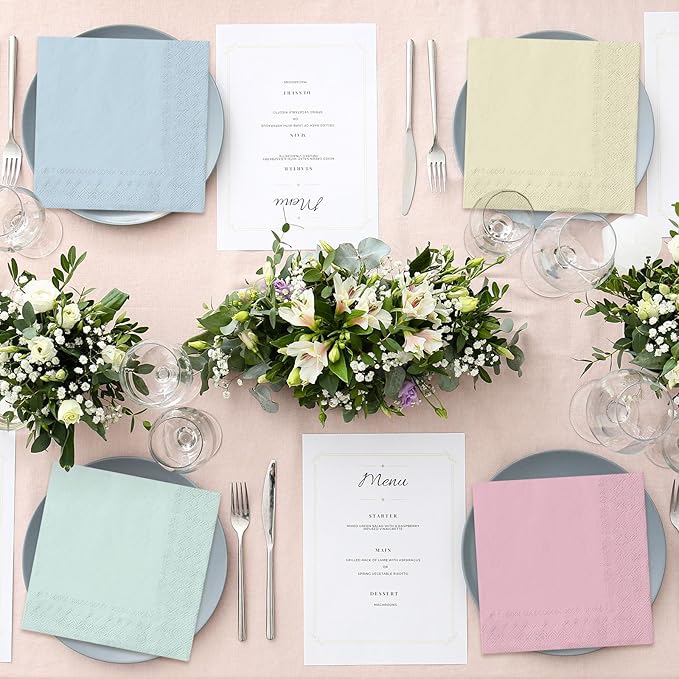 Whaline 120 Pcs Pastel Rainbow Cocktail Napkin Colorful Spring Easter Beverage Luncheon Paper Napkins 2 Ply for Baby Shower Birthday Wedding Tea Party Favors, 6 Colors