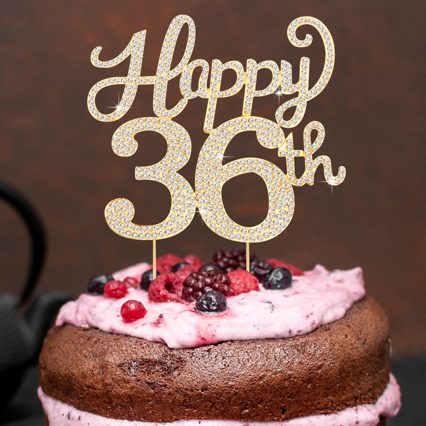 Happy 36th Birthday Decorations,36th Birthday Gold Rhinestone Cake Topper - Cheers to 36 Years Old Bday Party Metal Sparkly Cake Centerpieces Sign.