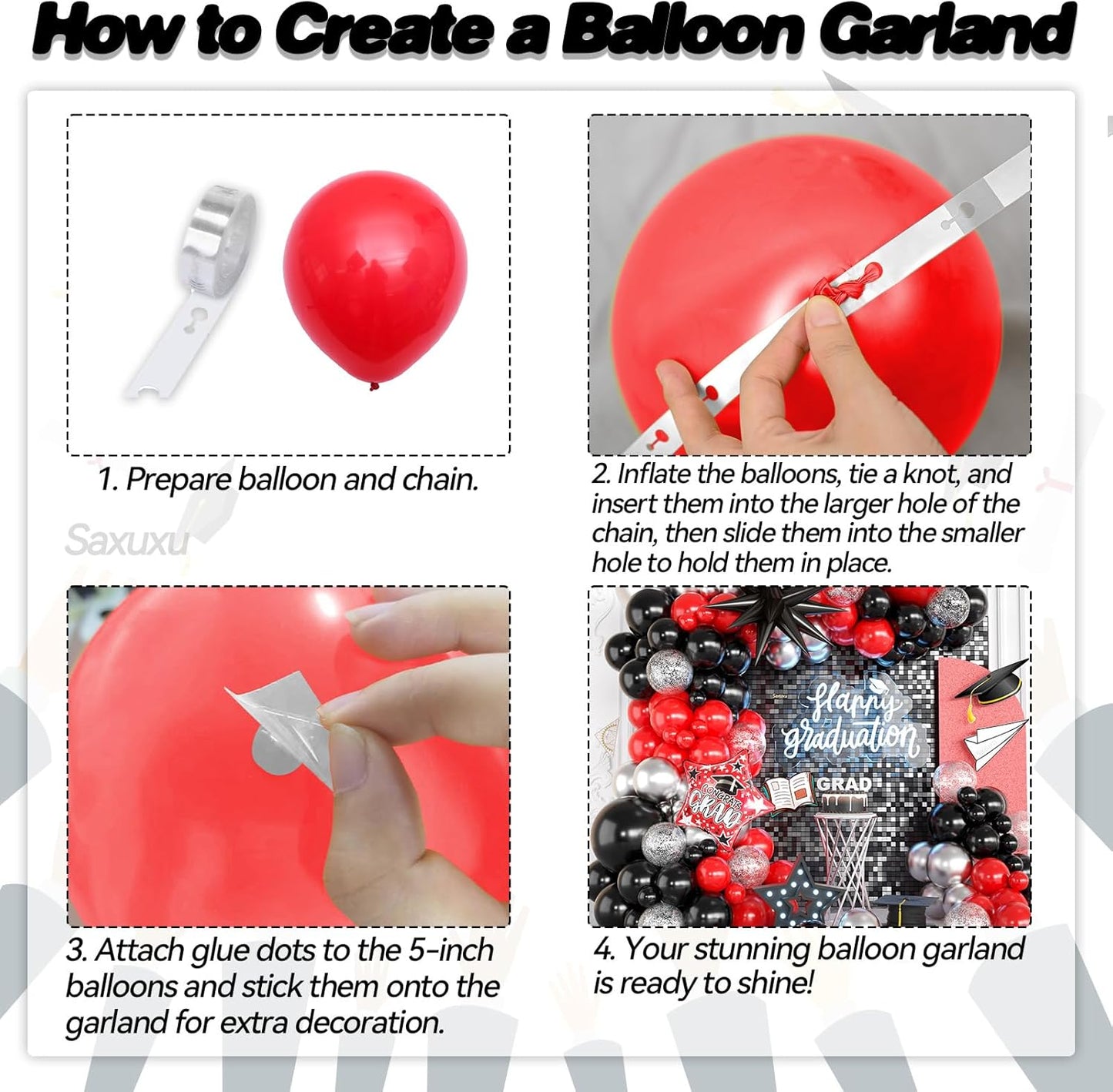 Red and Black Balloon Arch Kit, Red Black Silver Balloons Garland Arch Kit, Star Foil Balloons, Silver Confetti Balloon For Graduation Birthday Anniversary Engagement Party Wedding Decorations