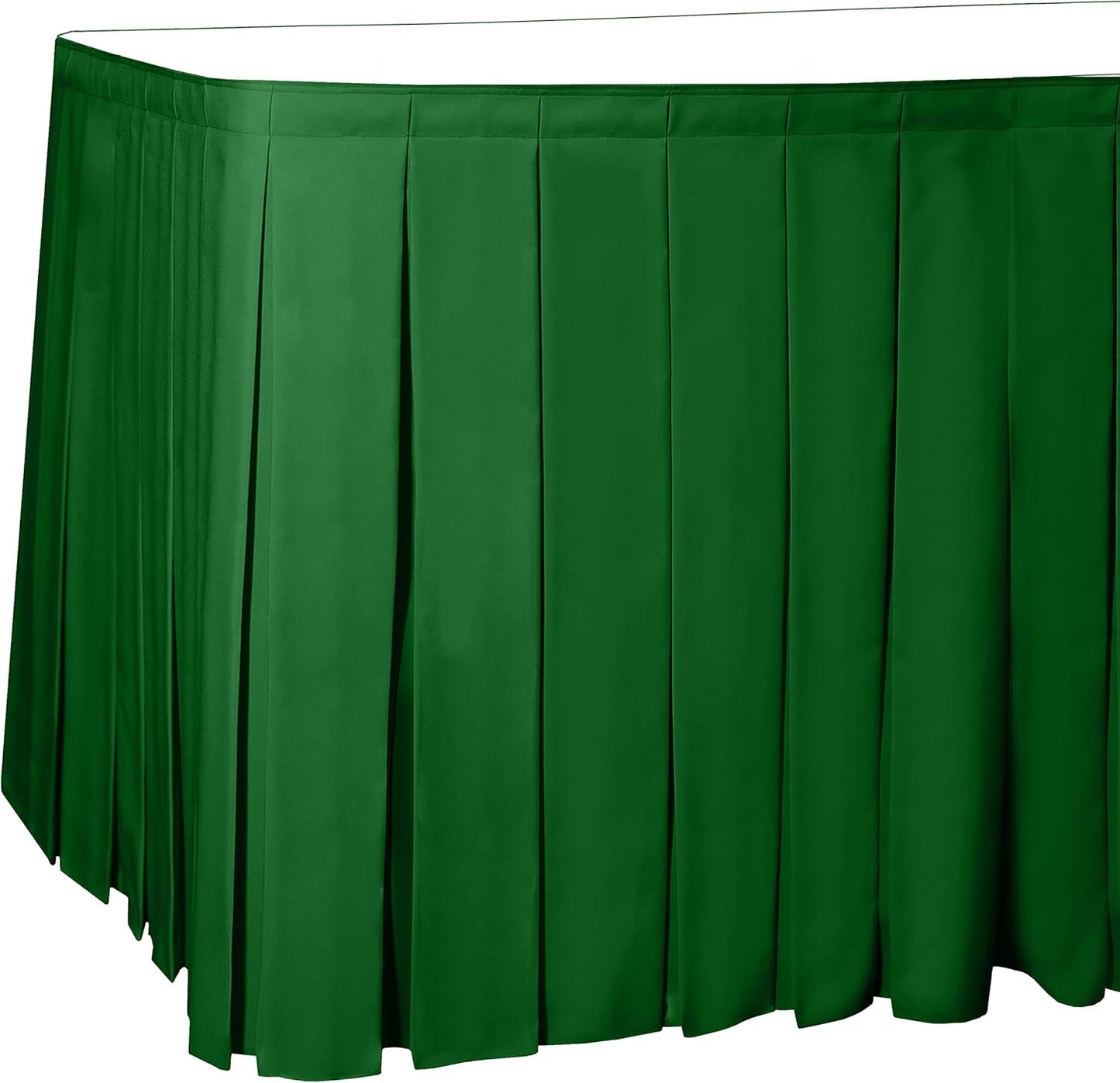 Ultimate Textile Pleat Polyester Fabric Table Skirt - Machine Washable Flame Resistant with Clips for Events, Weddings & Trade Shows, Cut & Sewn in Paterson, NJ - Emerald, 21' Box Pleat