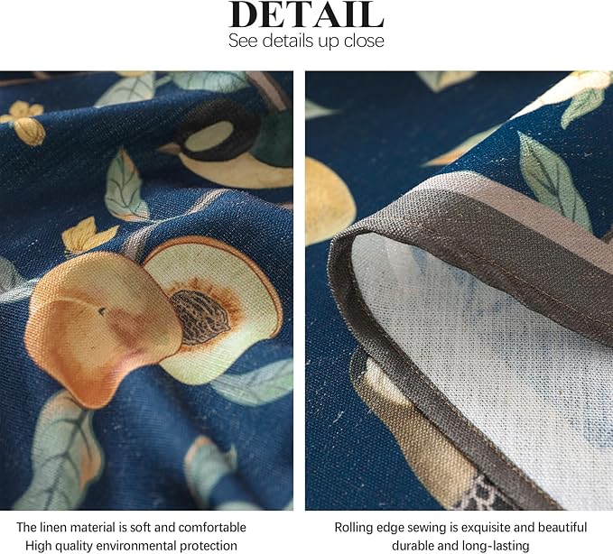 Linen Table Cloth Rectangle,Wrinkle Resistant French Blue Tablecloth Print with Froal,Decor Stitch Table Cloth for Thanksgiving,Dining Room,Home,Kitchen 63" × 87"-DeweyA Blue