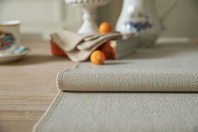 ZeeMart Natural Table Runners 72 Inches Long, Burlap Linen Style Rustic Farmhouse Table Runner, Boho Woven Dining Table Runner, 13x72 Inches, Natural