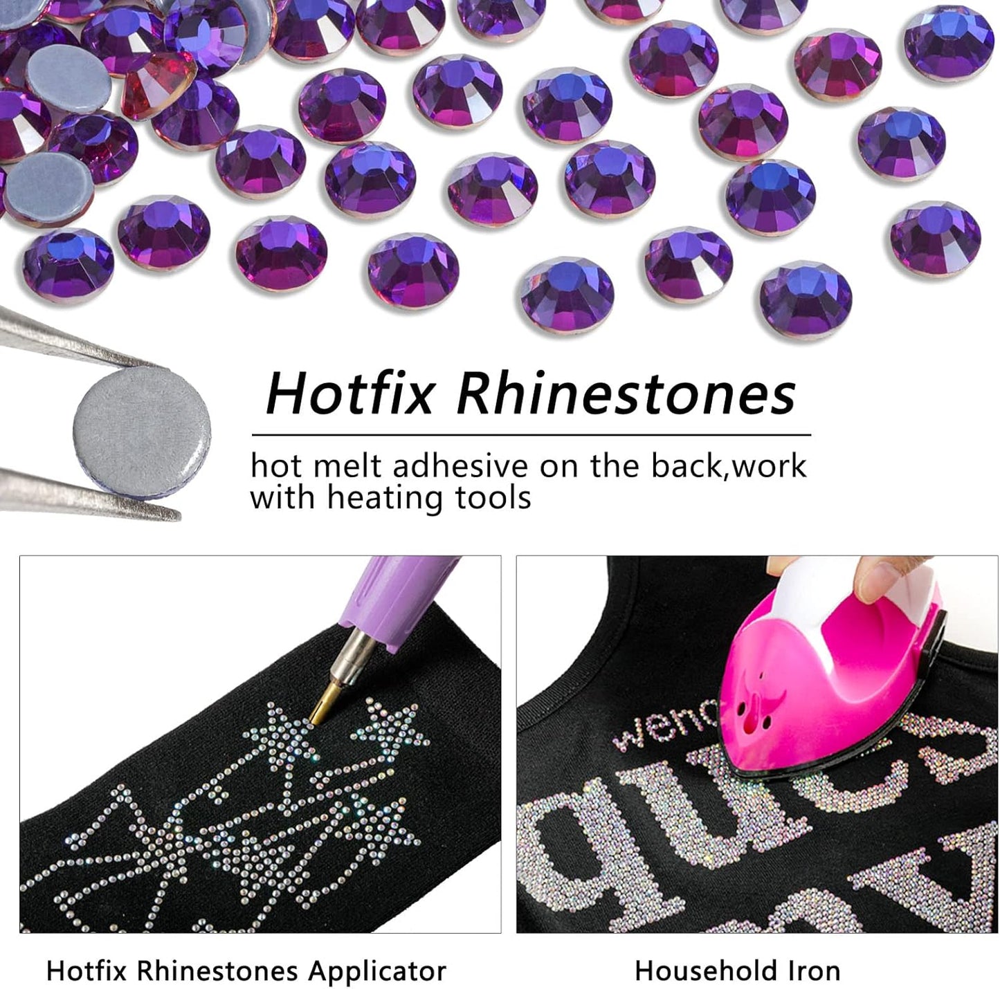 Beadsland Hotfix Rhinestones, 2880pcs Flatback Crystal Rhinestones for Crafts Clothes DIY Decorations, Purple Velvet, SS8, 2.3-2.5mm