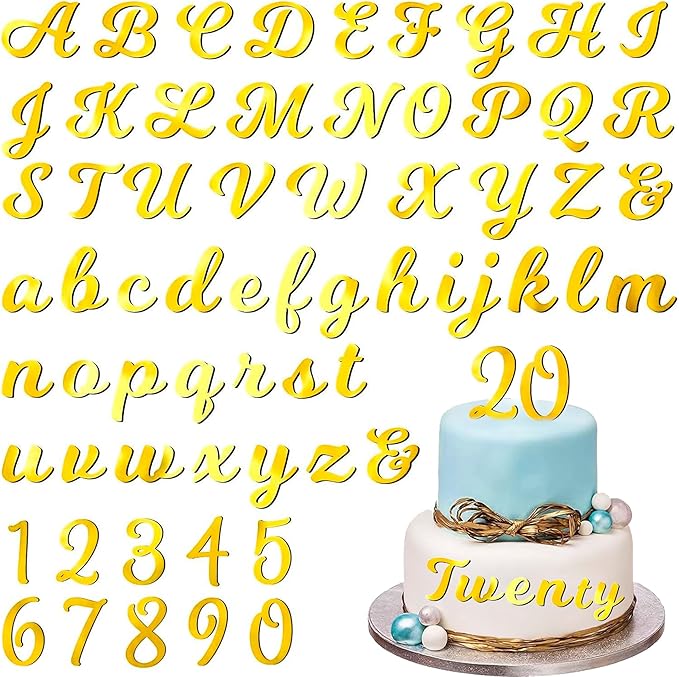 64 Pcs Acrylic Number Alphabet Cake Topper DIY Personalized Name Cupcake Toppers with A-Z Letter 0-9 Number Happy Birthday Set Suitable for Wedding, Birthday, Party Decoration (Gold)