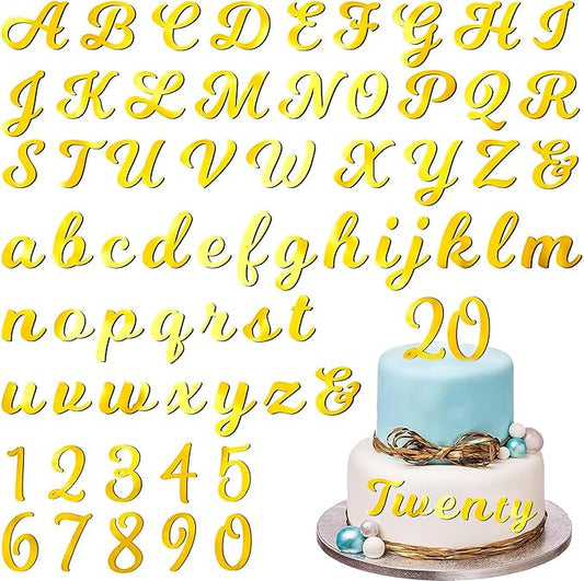 64 Pcs Acrylic Number Alphabet Cake Topper DIY Personalized Name Cupcake Toppers with A-Z Letter 0-9 Number Happy Birthday Set Suitable for Wedding, Birthday, Party Decoration (Gold)
