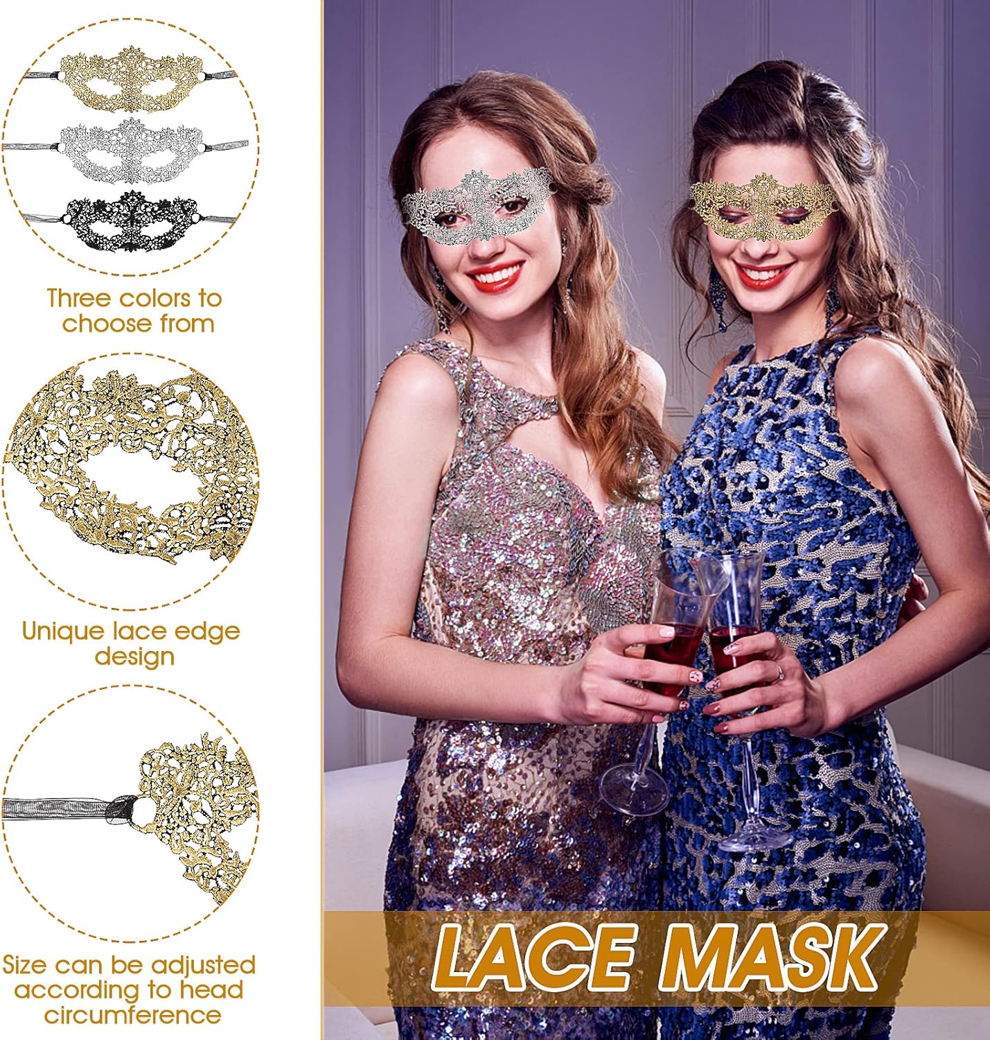 3 Pcs Adult Masquerade Mask Mysterious Fun Lace Masks for Couples Women Man Lace Headpiece Disguise for Costumes