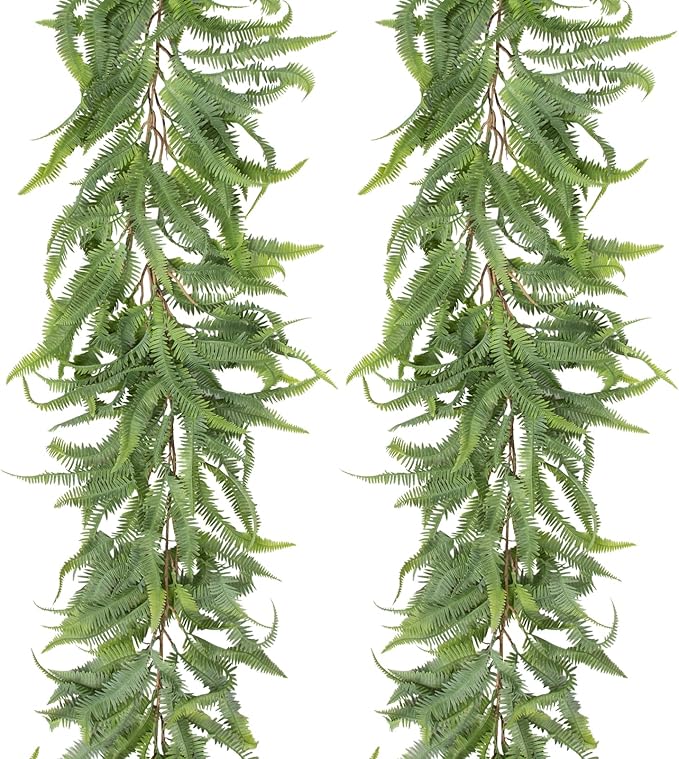 Briful 5ft Long Greenery Garland Set of 2 Boston Fern Floral Garland for Door Mantle Decorations, Lush Realistic Spring Summer Artificial Garland for Home Farmhouse Indoor Decor