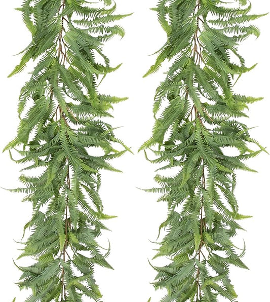 Briful 5ft Long Greenery Garland Set of 2 Boston Fern Floral Garland for Door Mantle Decorations, Lush Realistic Spring Summer Artificial Garland for Home Farmhouse Indoor Decor