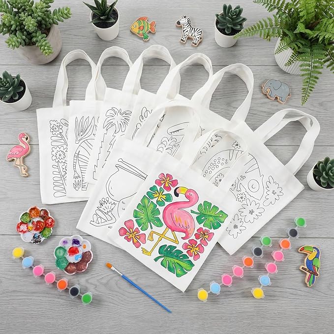 Aliceset 16 Pcs Color Your Own Bag Canvas Tote Bag for Painting 7.9'' x 8.6'' Mini Doodle DIY Craft Gift Reusable Cotton Bulk