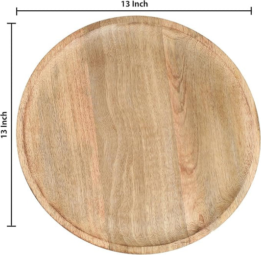 Lightnpro Round Wood Plates - 13 Inch Natural Hand Made Wooden Charger Plates, Easy Cleaning Lightweight Serving Plates for Dishes, Snack, Dessert, Salad - 2 Pack
