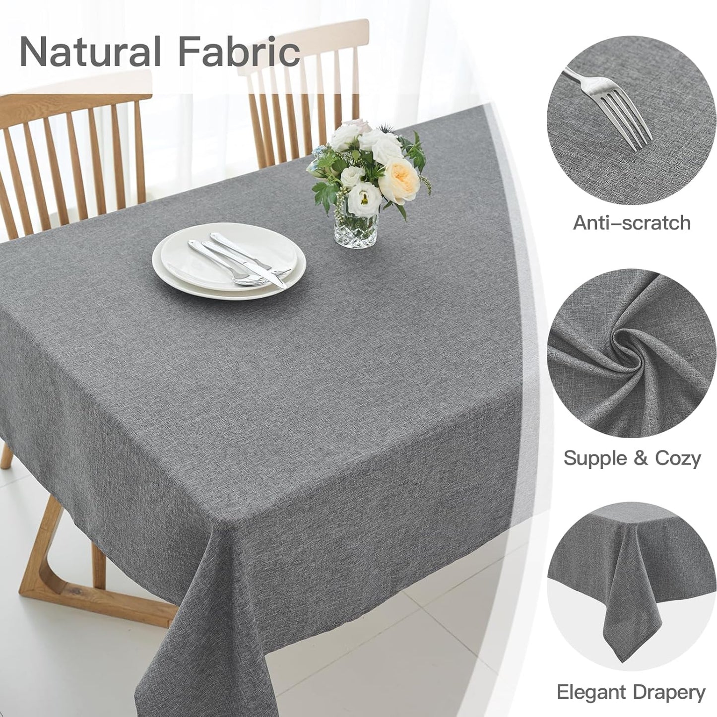 maxmill Linen Textured Rectangular Tablecloth Water Resistant Wrinkle Free Spillproof Stain Proof Table Cloth for Dining Room Decoration, Banquet Party Wedding Holiday Dinner, 60 x 84 Inch, Dark Grey