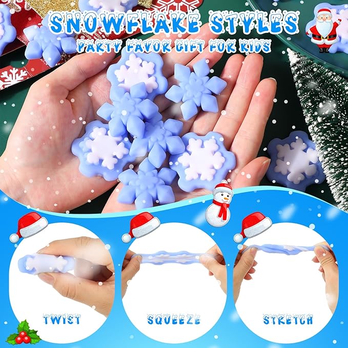 Jerify 100 Pcs Snowflake Winter Fidget Toys Frozen Party Favors Winter Stress Balls Bulk Soft Sensory Fidget Sticky Toys Ice Skating Cute Party Favors for Goodie Bag Stuffers