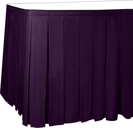 Ultimate Textile Pleat Polyester Fabric Table Skirt - Machine Washable, Flame Resistant, Cut & Sewn in NJ, Desk Skirt - Aubergine, 21' Box Pleat x 42" h