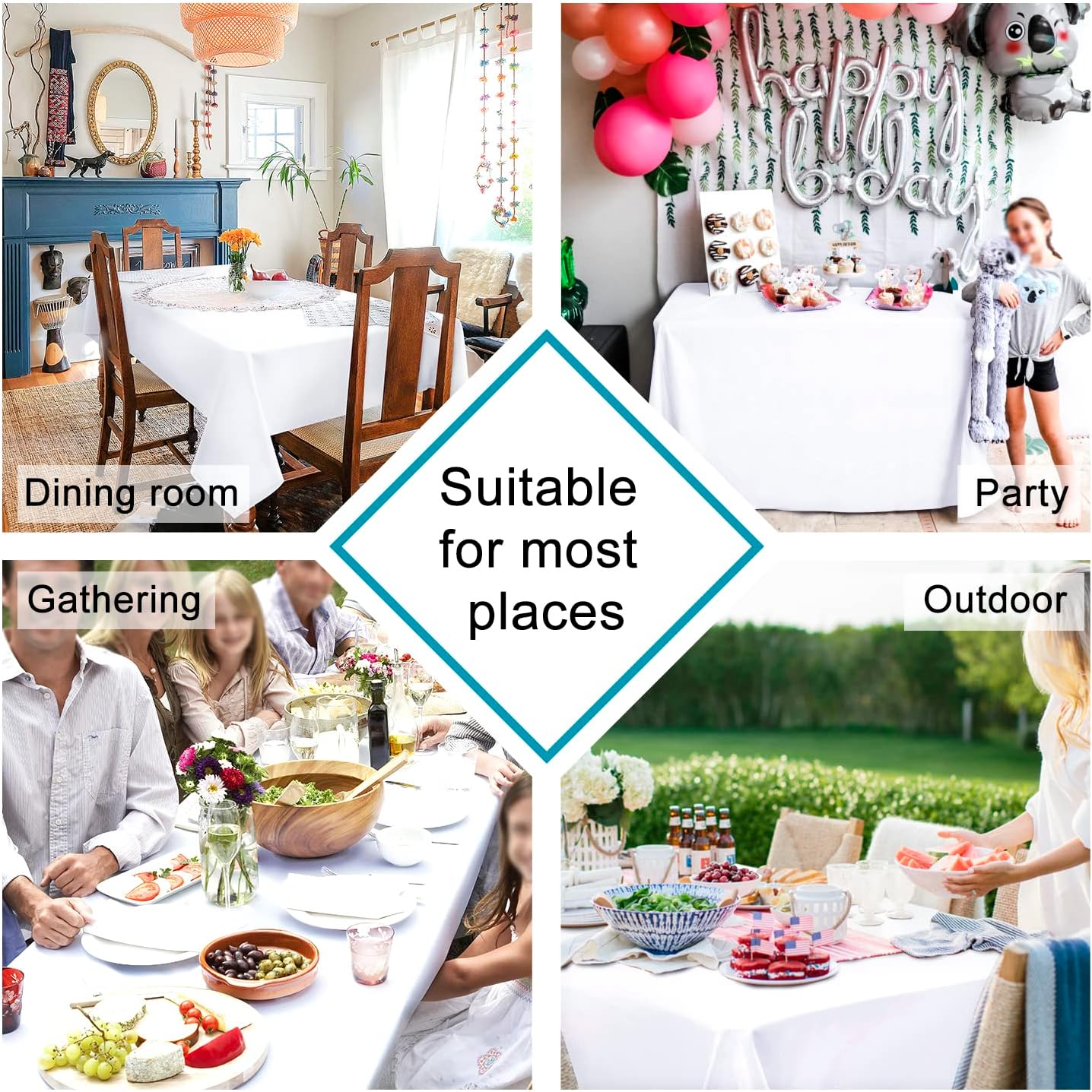Hiasan White Rectangle Tablecloth - Waterproof Washable Polyester Fabric Table Cloth for Buffect Dining Birthday Party Wedding, 70 x 108 Inch
