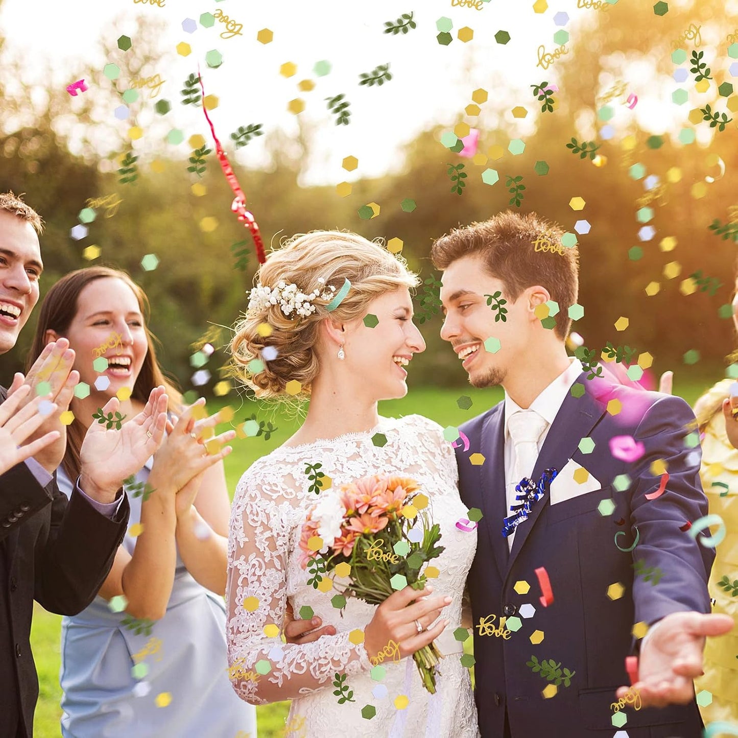 500 Pcs Greenery Wedding Table Confetti, Boho Love Theme Party Sage Green Table Scatter Confetti for Nature Theme Engagement Party Wedding Birthday Shower Party (Gold, Tea Green, Light Green, White)