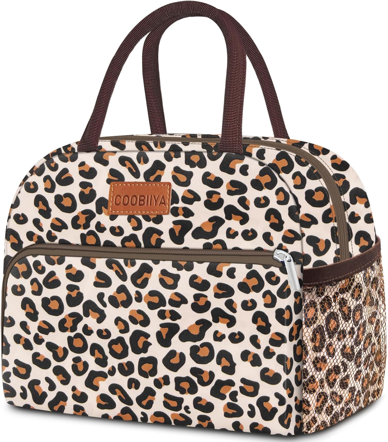 Coobiiya Lunch Bag box for Women, Small Cute Leakproof Lunch Pail Large Capacity Reusable Insulated Cooler Lunch Container for Work/Office/Picnic/Beach - leopard