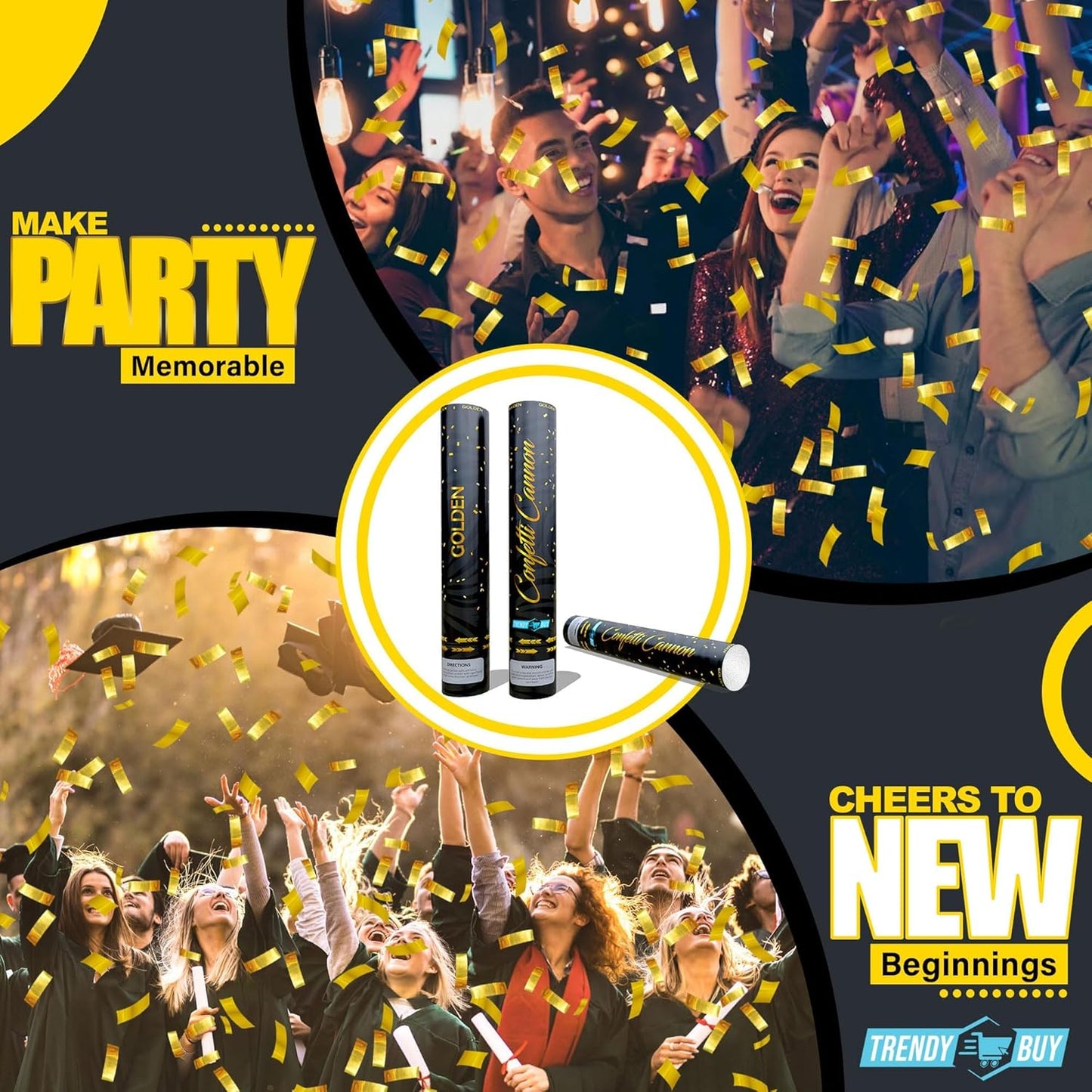 [6 Pack] Gold Confetti Poppers – 12" Flameproof Party Poppers for Birthdays, Weddings, Graduation, New Years Eve & More – Confetti Cannon Shooter & Party Blaster
