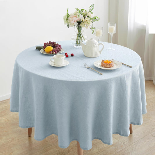 Linen World Blue Linen Tablecloth - 100% French Linen Round Tablecloth 60" Inch,Washable Natural Tablecloth for Dining,Outdoor,Weddings and Restaurants,Decorative Thanksgiving Christmas - Mist Blue