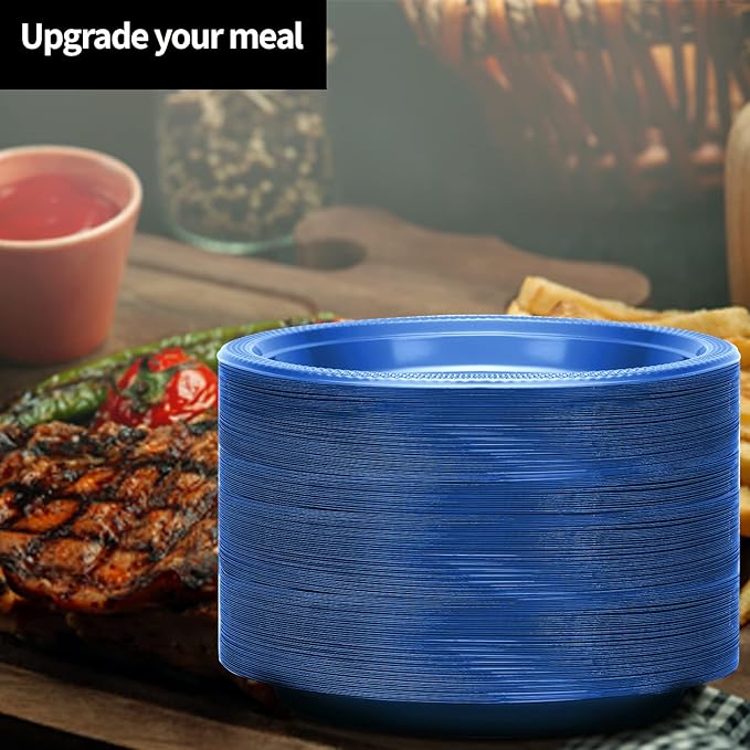 Hanna K. Signature Collection Blue Plastic Plates 9 Inch - 600 count Solid Round Party For Weddings, BBQs, Birthday Disposable Dessert (82290 (case))