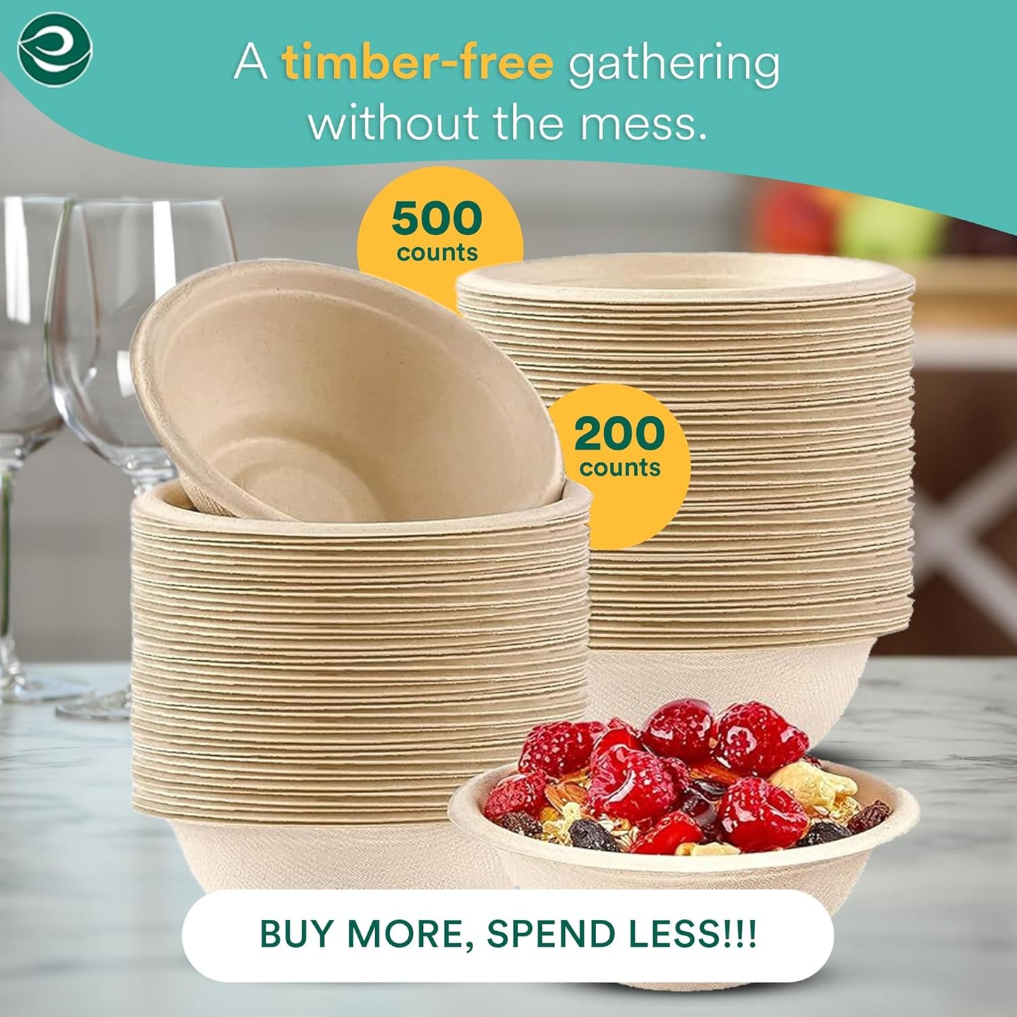 Ecosoul 100% Compostable 24 Oz Soup Bowls [1000-Pack] Disposable dinner bowls I Heavy duty paper bowl I Eco-friendly salad bowl I Biodegradable large Bowls