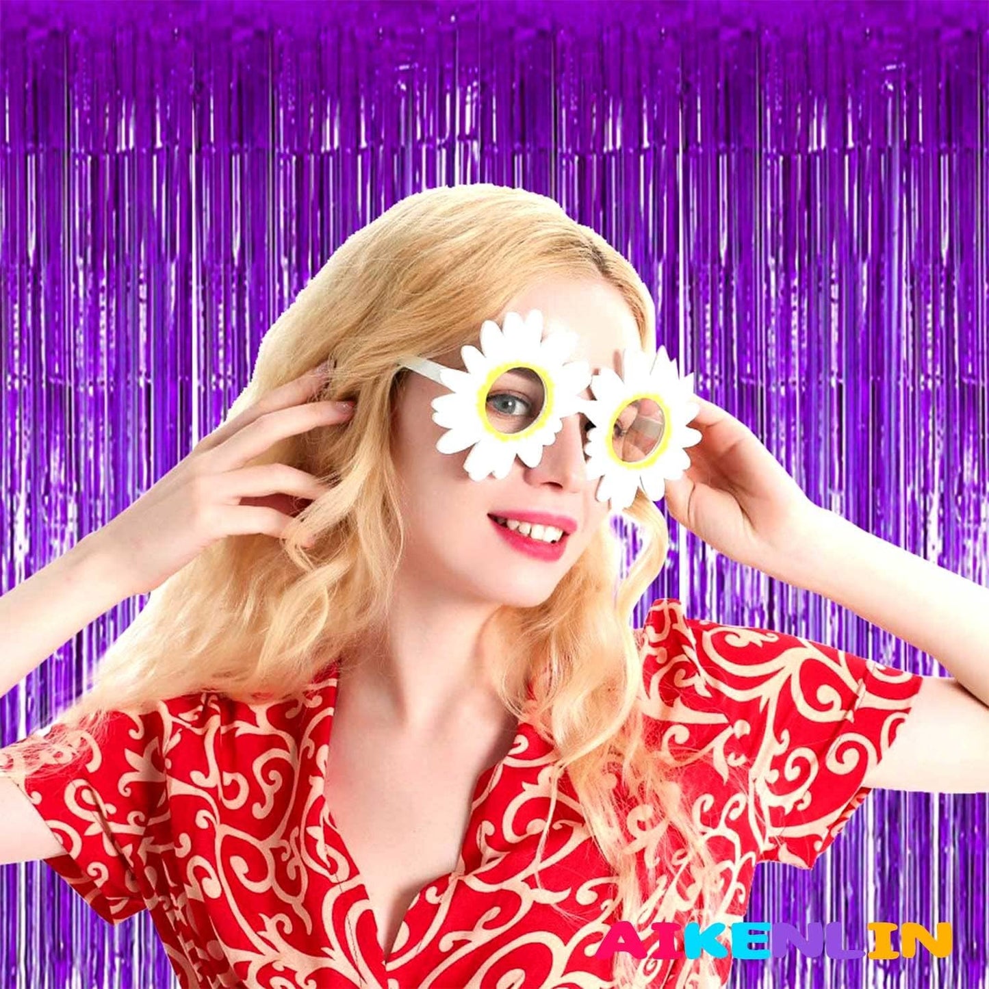 4 Pack 3.3Ft x 6.6Ft Purple Foil Fringe Curtain Backdrop, Metallic Tinsel Foil Fringe Streamers Curtains Background for Photo Booth, Birthday, Wedding, Halloween, Christmas Party Decoration