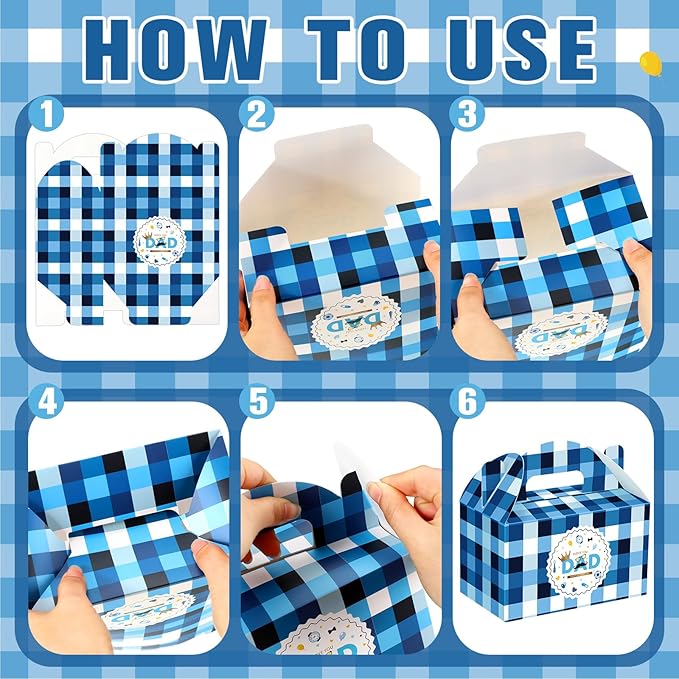 24 Pcs Father's Day Gift Boxes Happy Father's Day Party Supplies Blue Goodie Candy Boxes Holiday Paper Gift Container for Dad's Birthday Decoration