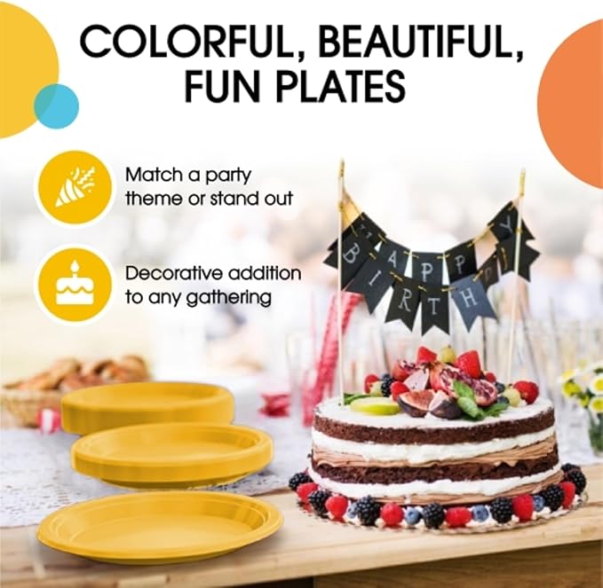 Exquisite Party Solids Yellow Plastic Plates For Party Supplies 9" Yellow Disposable Plates Heavy Duty 50 Pcs Plastic Dinnerware Sets Heavy Duty 350 GSM Disposable Dinnerware Set